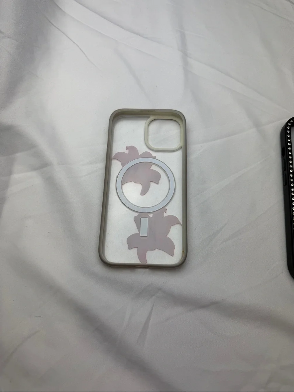 Clear Phone Case with Pink Lily Design